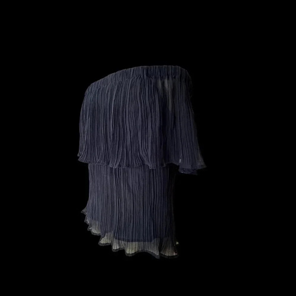 Express || Y2K Chiffon Tiered Off Shoulder Ruffle Blouse Navy Women’s Medium - Picture 3 of 4